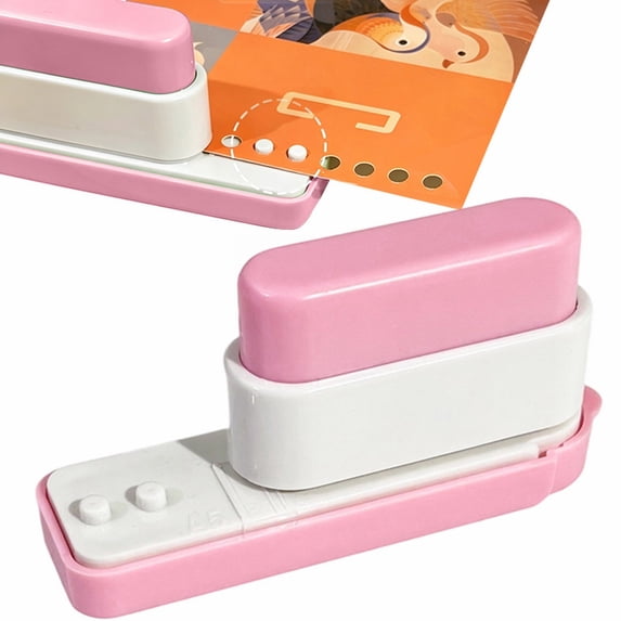 5-Hole Paper Puncher for A5 Planner, Multi-Hole Punch with Alignment Scale, Heavy Duty Paper Punch for Crafting, Journals, and Notebooks, Pink