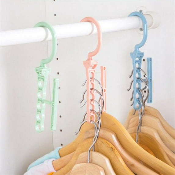 5 Hole Wonder Hanger Closet Organizer, Space Saving Practical Hanger with 2 Hooks for Purses & Belts, Non-slip Design for Wrinkle-free Storage, Ideal for Apartments Dorms & Small Closet