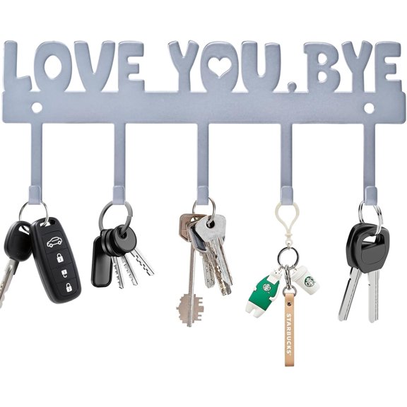 5-Hook Adhesive Wall Mount Key Holder,No-Drill Easy Install Key Hanger for Door, Kitchen, Entryway, 10x4 Inches,Silver