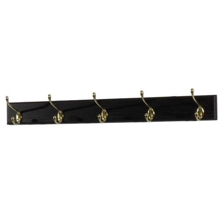 5 Hook Coat Rack, Brass Hooks - Black