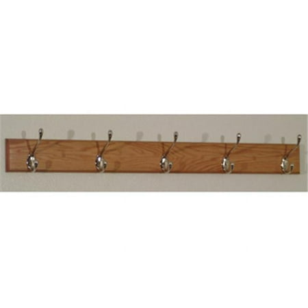 5 Hook Coat Rack in Light Oak - Nickel
