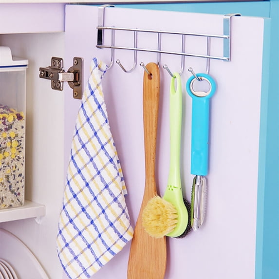 5-Hook Over The Door Hook Rack, 1PC No-Drill Hanger, Heavy-Duty Door Back Organizer for Towels, Coats, Kitchen Utensils & Bathroom Accessories, Space-Saving for Laundry Room
