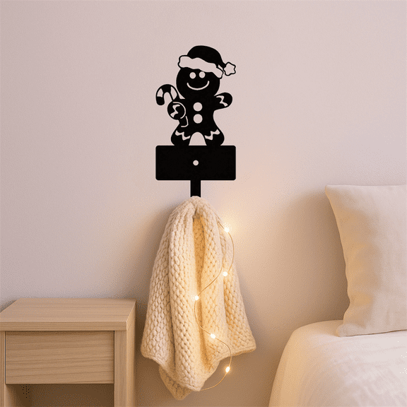 5 Hook Gingerbread Man Key Holder Wall Mount Christmas Home Decor Key Organizer
