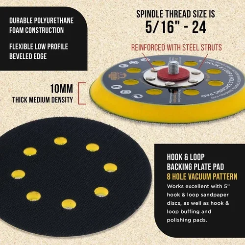 5" Hook & Loop Da Backing Plate Pad, 8 Hole Pattern, Auto Sanding Polishing Pad