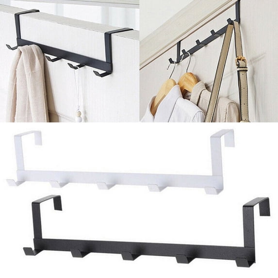 5-Hook Over-the-Door Towel Rack – Black Metal Hanger for Coats,Bags & Robes,Closet & Entryway Organizer,No-Drill Space-Saving Rack