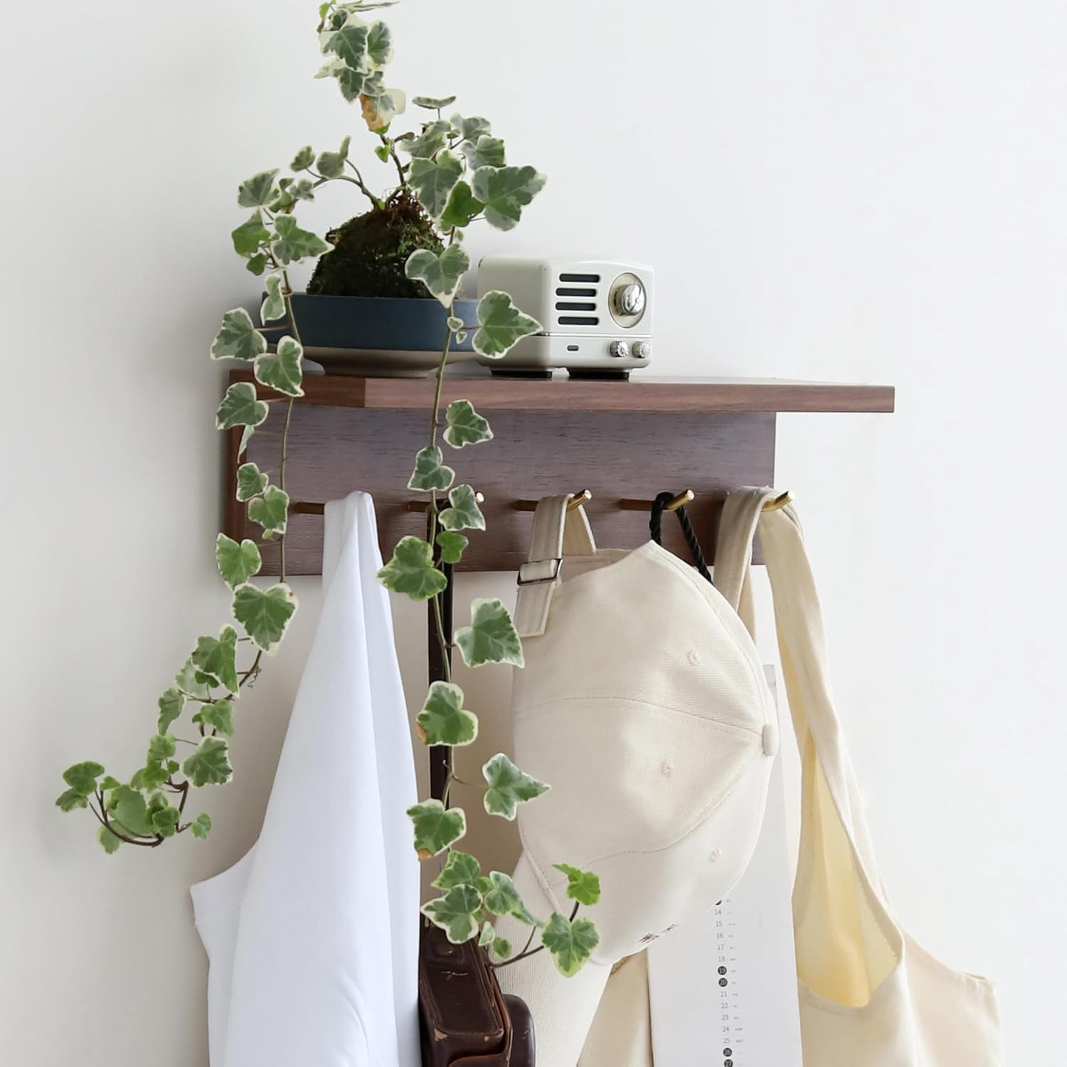 5-Hook Wall Mounted Coat Rack with Storage Shelf - Multi-Functional Key ...