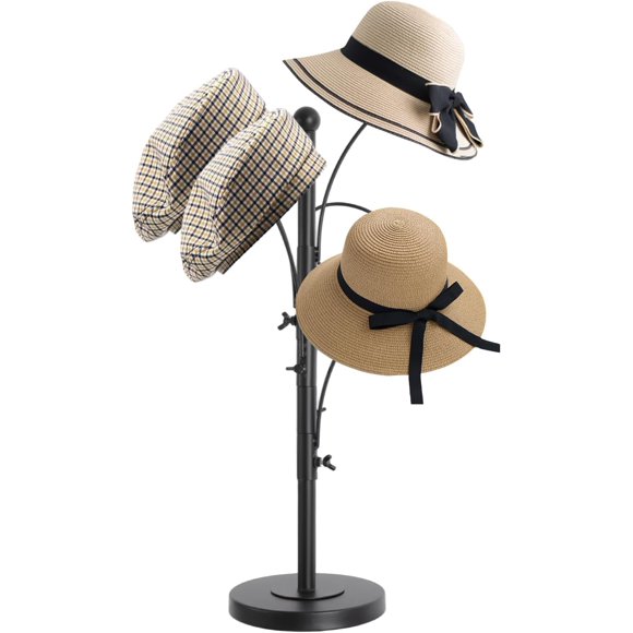 5 Hooks Hat Cap Rack Stand, Adjustable Hooks, Metal Hats Wig Display Hanger for Home Closet Retail Store (Black)