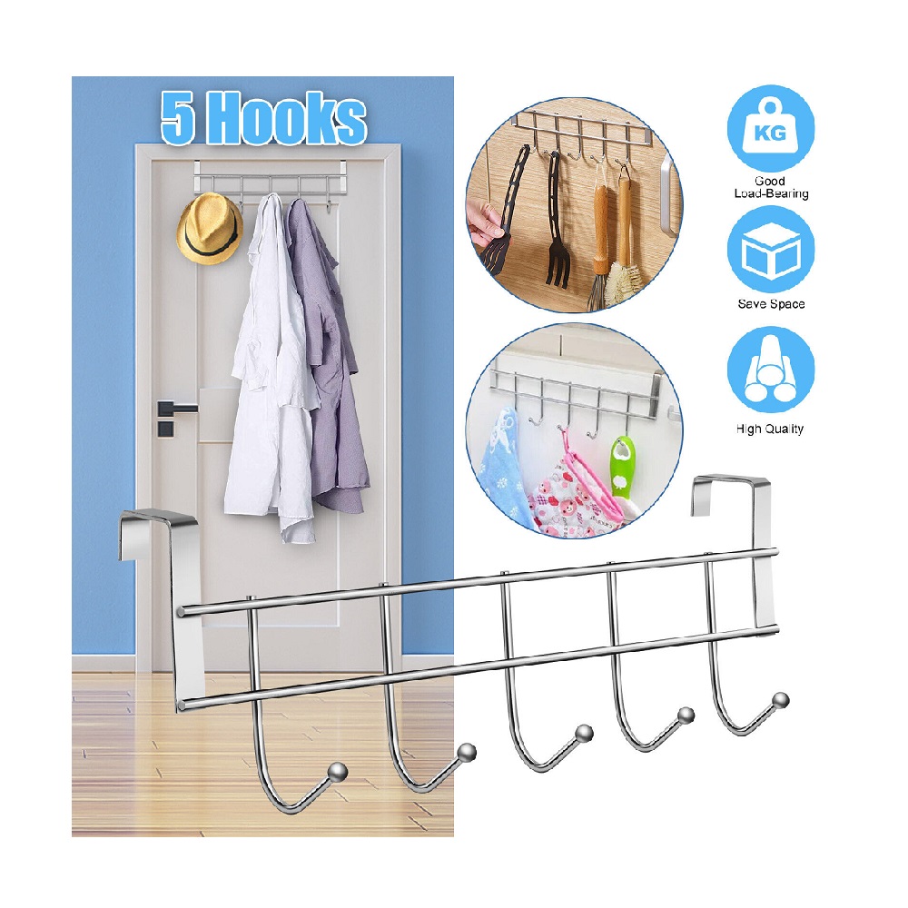 Hoks Rack 5 Hooks Rack Hanger Over the Door Bathroom Metal Organizer for Clothes ...