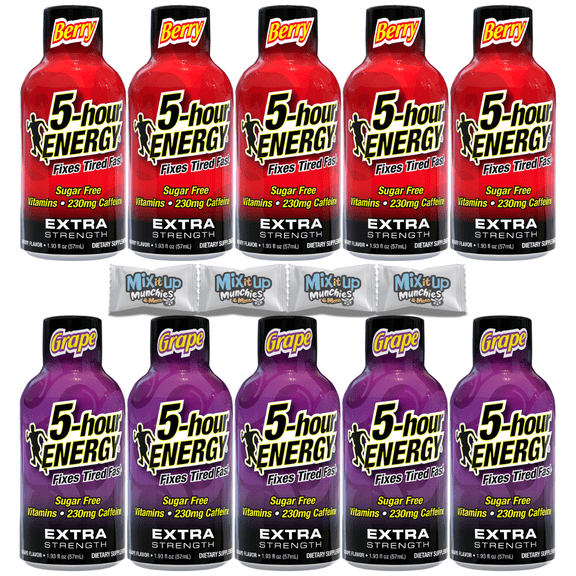 5 Hour ENERGY Extra Strength Shots 10ct (Berry & Grape, 1.93 fl oz) + 4 MIMM Mints