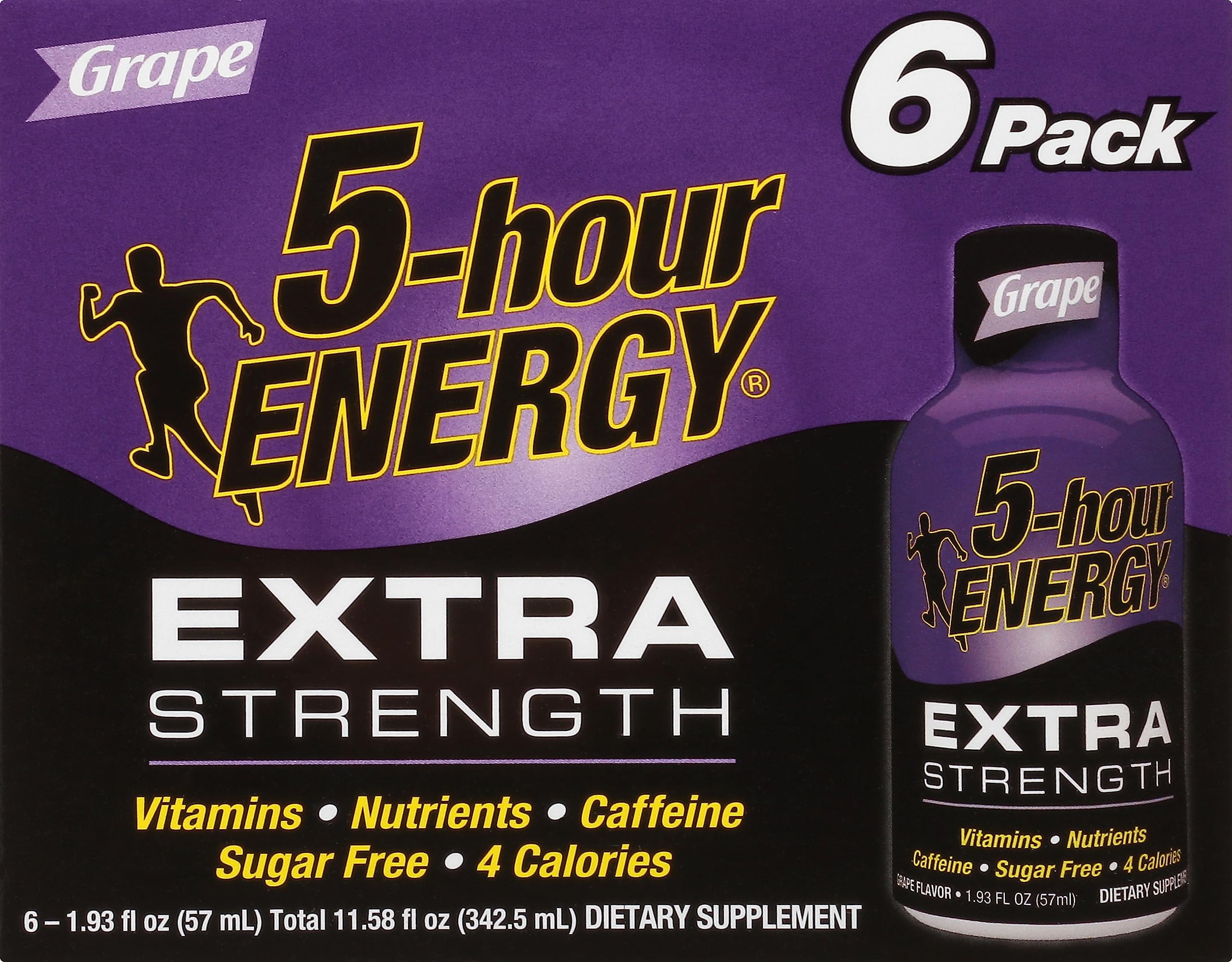 5 Hour Energy Drink Shot, Extra Strength Grape, 1.93 Fl Oz (Pack Of 6 - Caffeine 5 Hour Energy Extra Strength Mg