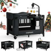 Baby Bassinet, Caveen 5 in 1 Baby Playard with Bassinet, Portable Bedside Sleeper Baby Crib, with Removable Changing Station & Storage Organizer, Black