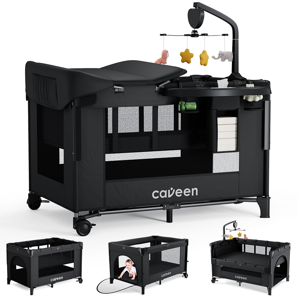 Walmart sales :  Caveen Baby Bassinet, 5 in 1 Playard with Changing Table, Bedside Sleeper and Storage, Black