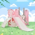 thumbnail image 1 of Toddler Climber & Slide Set, 5 in 1 Kids Playground Climber Freestanding Slide Playset, Baby Slide Climber Playset with Basketball Hoop Freestanding Combination for Babies Indoor & Outdoor, Pink, 1 of 9
