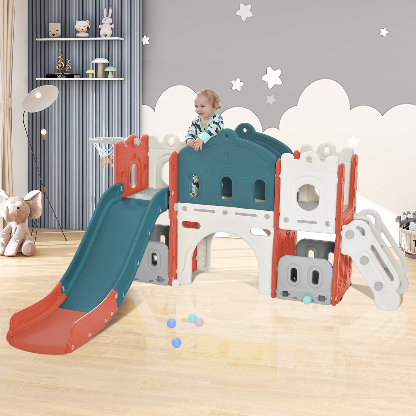 5 IN 1 Toddler Slide Set, Kids Slide Playset Structure with Climber