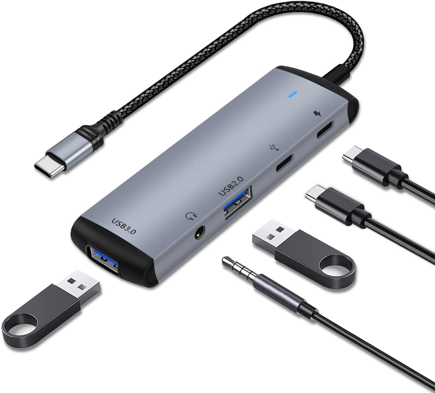 5 IN 1 USB C to 3.5mm Headphone and Charger Adapter, USB C Hub OTG USB