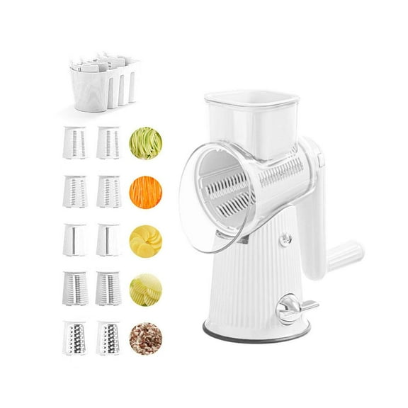 5- In-1/3-in-1 Rotary Grater, Multi-Function Rotary Grater, Rotary Cheese Grater with Handle, Hand Crank Food Chopper, Interchangeable Blades for Cheese, Vegetables, Fruit