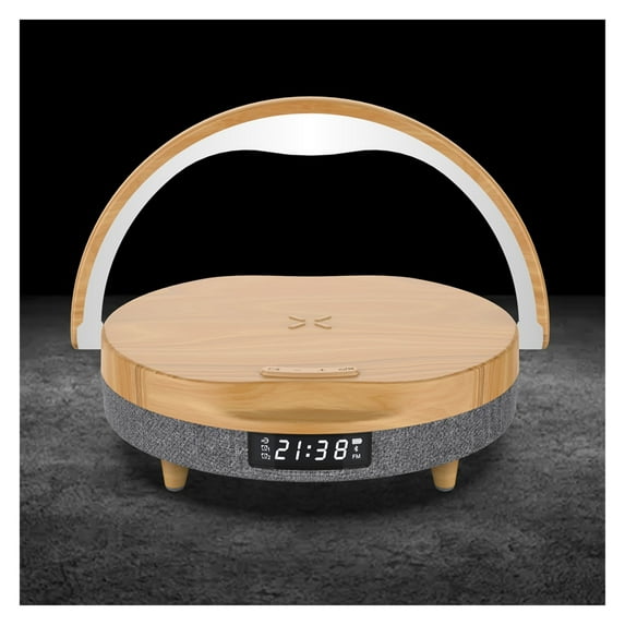 5 In 1 Bluetooth-Compatible5.0 Wood Grain Speaker 10W Wireless Fast Chargers Stand LED Lamp Alarm Clock ,Quality Sound