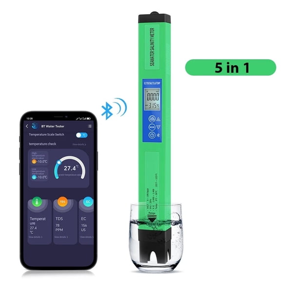 5 In 1 Bluetooth PH Meter TDS EC Salinity SG Temperature PH Tester Digital Water Quality Monitor For Aquarium Pool Laboratory ,Accurate and Reliable