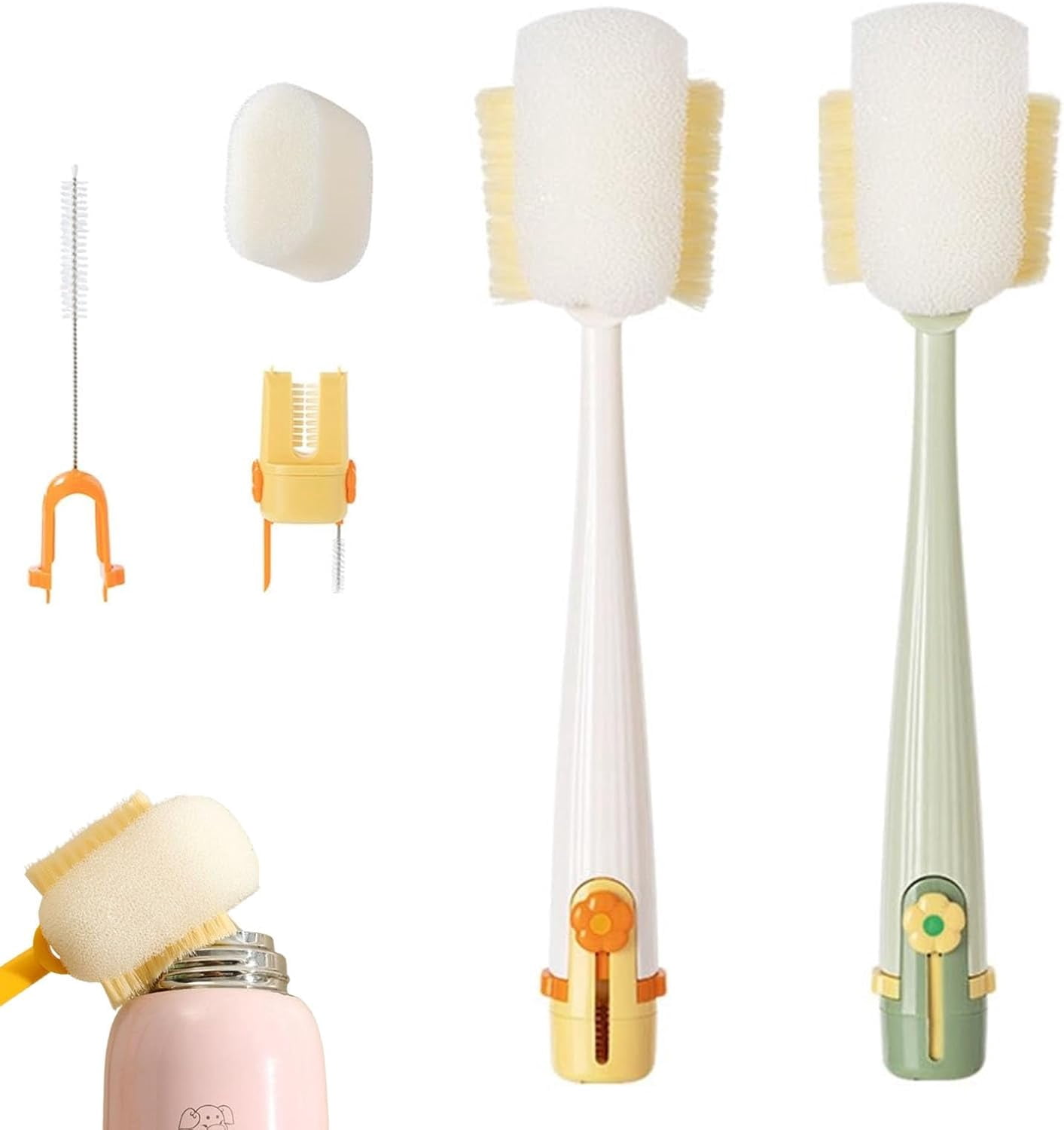 5-In-1 Bottle Cleaning Brush Set With Long Handle for Water Bottles and Cups