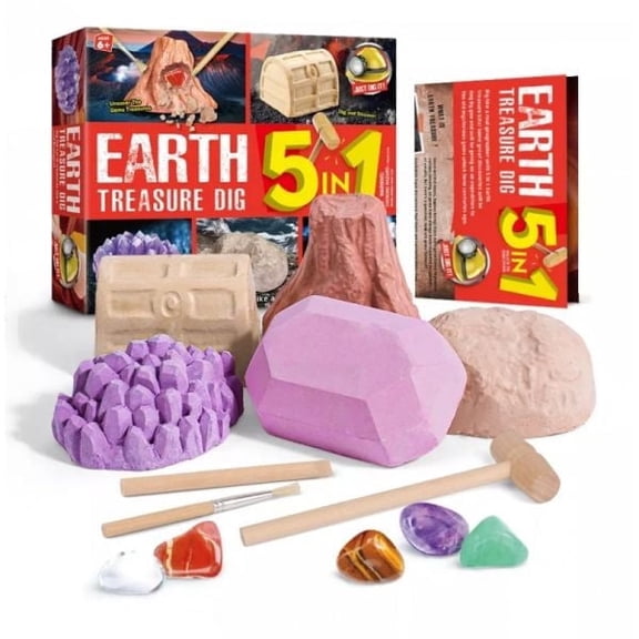 Piano Potato Earth Treasure Gems Dig Kit for Kids, 5 Bricks Treasure Excavation with Real Crystals & Tools, Geology Science Gift for Ages 6+ Educational STEM Kits