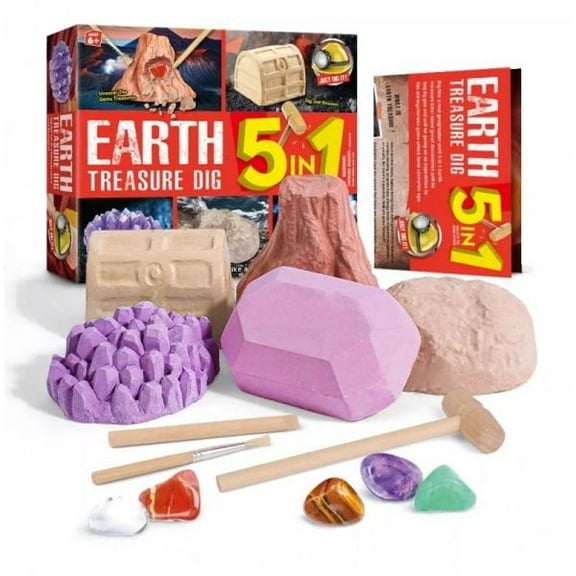 Piano Potato Earth Treasure Gems Dig Kit for Kids, 5 Bricks Treasure Excavation with Real Crystals & Tools, Geology Science Gift for Ages 6+ Educational STEM Kits
