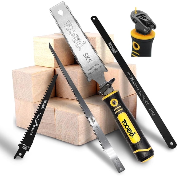 5-In-1 Multi Blades Hand Saw, 6 Inch(11T/16T) Double Edges Japanese Pull, DrywallSaw, HackSaw, Jab Saw, for Woodworking, Hard/Soft woods cutting, Metal, Blade Quick Change Mechanism.