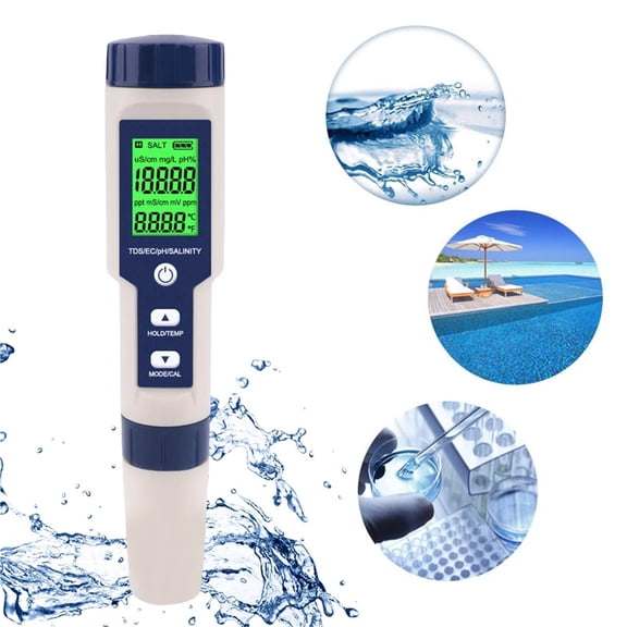 5 In 1 PH/EC/TDS/Salinity/Temperature Tester Pools Water Quality Detector Salinity Temp Meter For Aquariums Spa Water Tester Pen ,Multifunctional