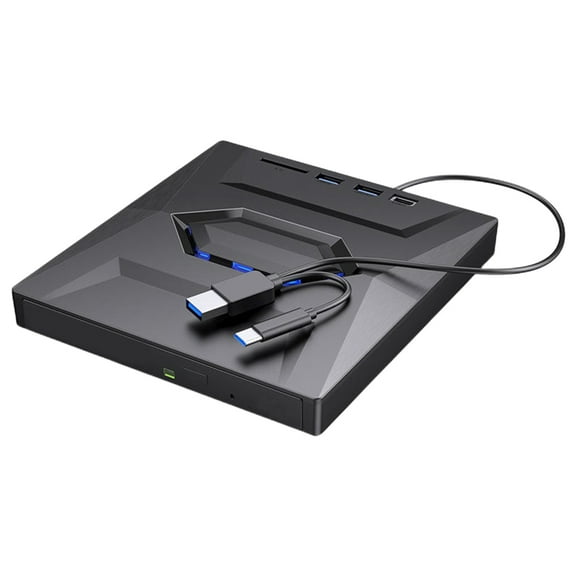 5 In 1 Portable CD DVD ROM with USB/Type-C Ports+ SD/TF Disk Reader Rewriter Drive