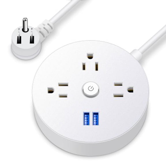 5 In 1 Power Strip, with 3 Outlets and 2 USB Ports , 3.9FT Extension Cord (2000W/10A), for Home, Office, Travel, Computer DesktopWhite