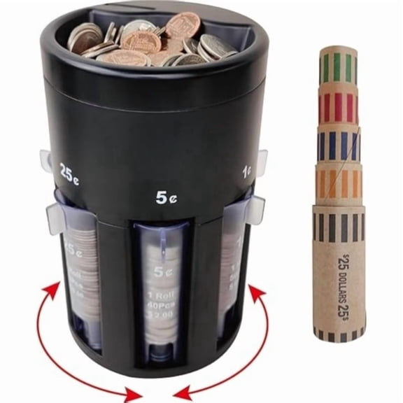 5-In-1 Rotating Base Coin Sorting Machine for Office Use, No Batteries Needed
