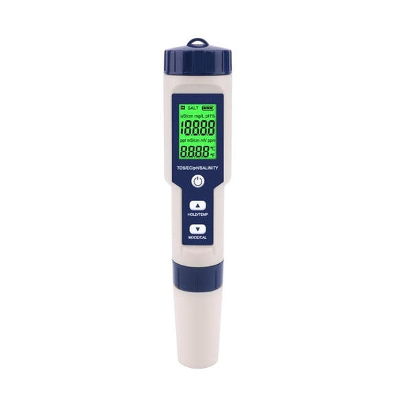 5 In 1 TDS/EC/PH/Salinity/Temperature Meter Digital Water Quality Monitor Tester For Pools, Drinking Water, Aquariums