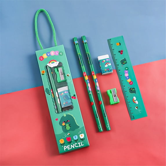 5 In One All-In-One Stationery Kit Contains Pencils Ruler Eraser Sharpener For Adult Casual Draft Craft Hobby