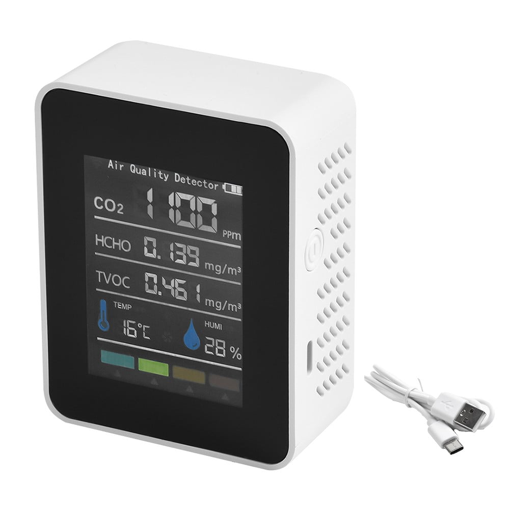5 In1 Indoor Air Quality Monitor CO2 HCHO TVOC AQI Meter Detector Tester