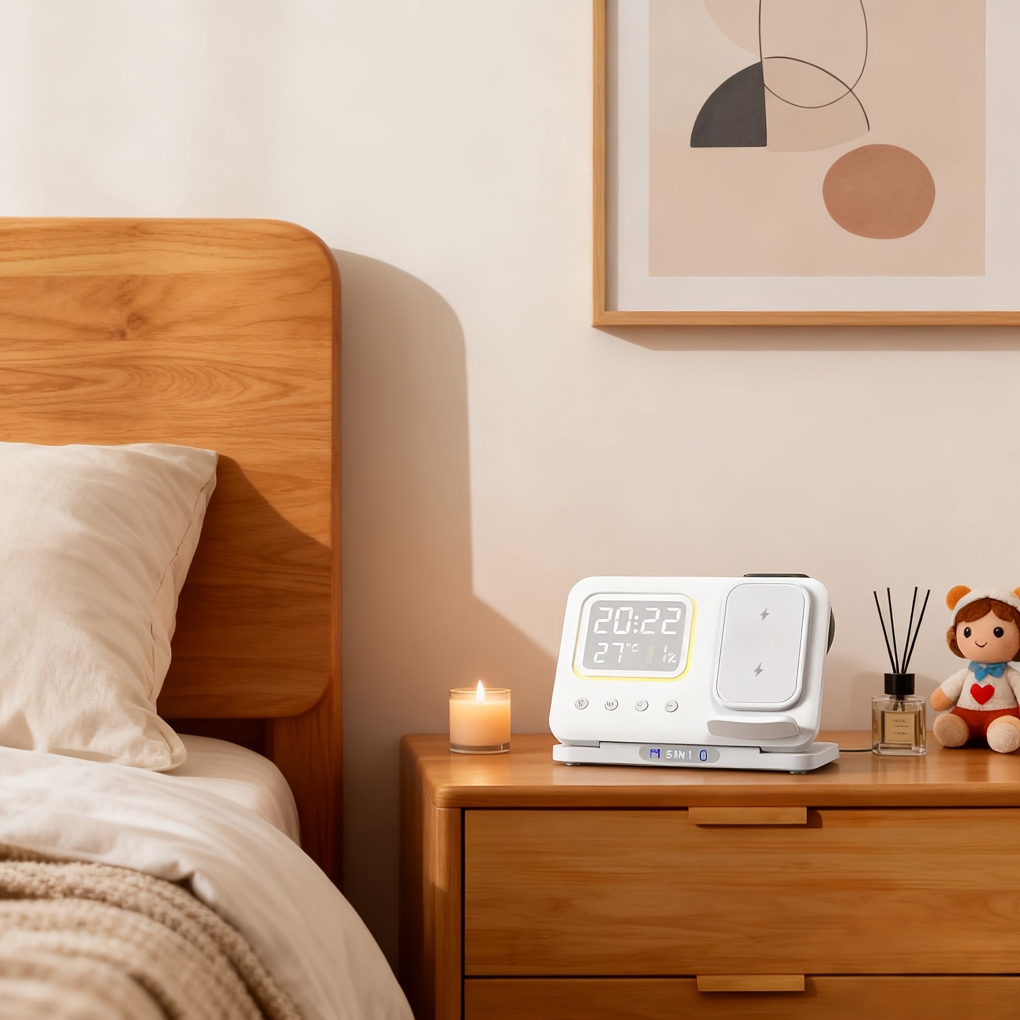 5-In1 Wireless Charging Station Adjustable Night Light, Time And Temperature Display, Ambient Lighting Compatible with Apple Iphones, for Airpods, And Watches Convenient Charging, Smart Experience
