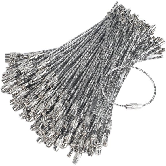 5 Inch/10 Inch Wire Keychain Cable Large Stainless Steel Key Ring Loop Holder, 20/50/100 Pack