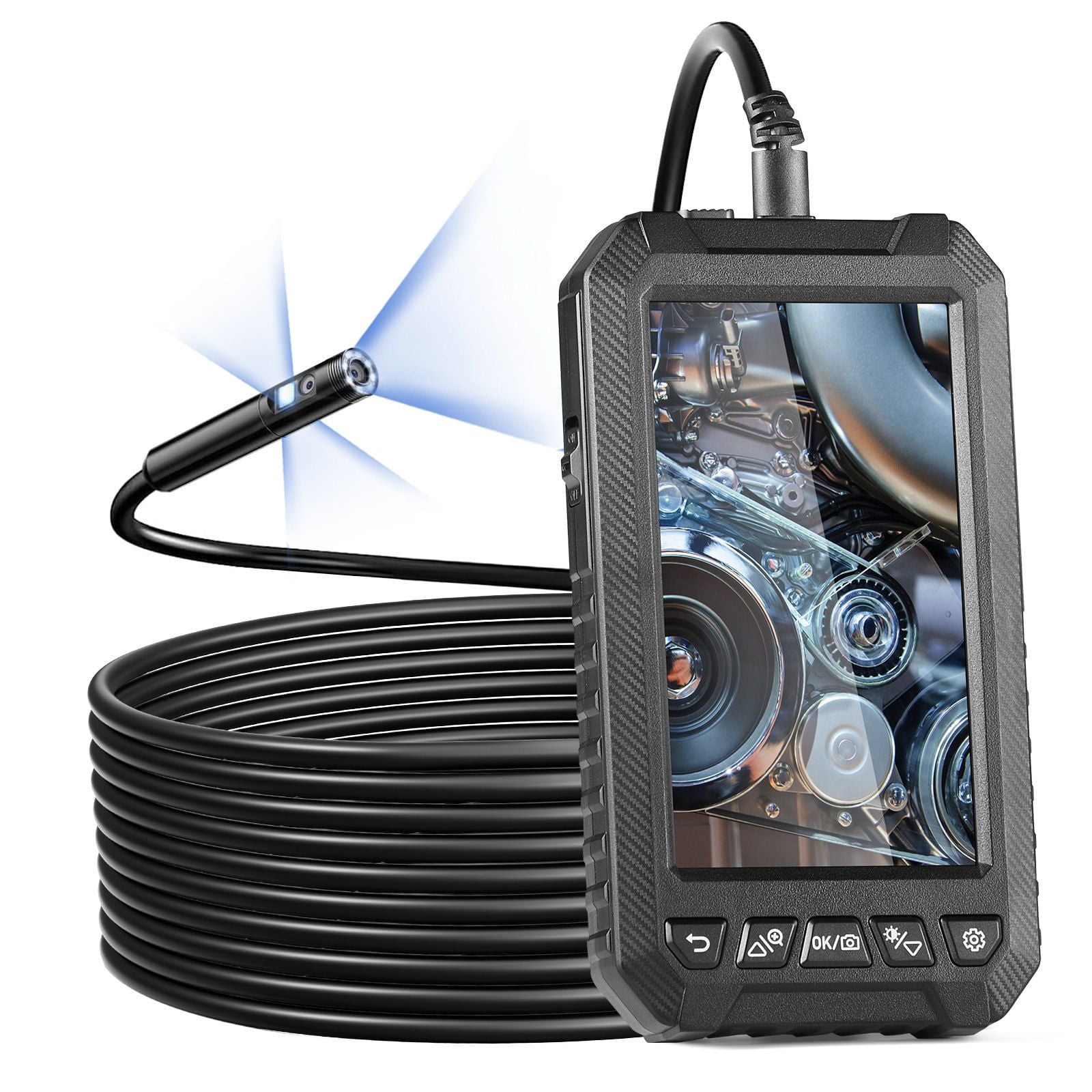 5 Inch 1080P Endoscope Camera with Light Triple Lens Industrial Borescope 8 Plus 2 Lights IP67 Waterproof Snake Camera for Automotive Plumbing 16.4FT Cable 32GB Card