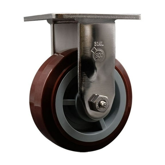 5 Inch 316 Stainless Steel Polyurethane Wheel Rigid Caster w/Delrin Bearing SCC