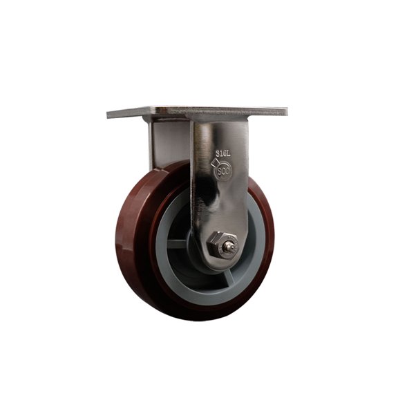 5 Inch 316 Stainless Steel Polyurethane Wheel Rigid Caster w/Delrin Bearing SCC