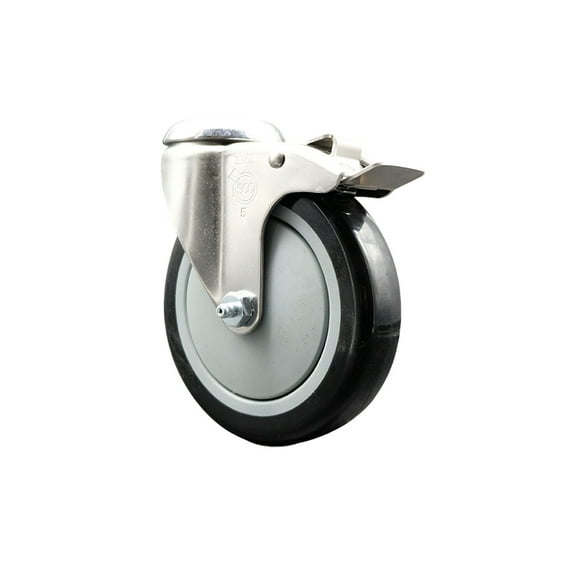 5 Inch 316SS Black Polyurethane Swivel Bolt Hole Caster with Total Lock Brake