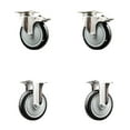 thumbnail image 1 of 5 Inch 316SS Black Polyurethane Swivel Top Plate Caster Set 2 Lock Brake 2 Rigid, 1 of 2