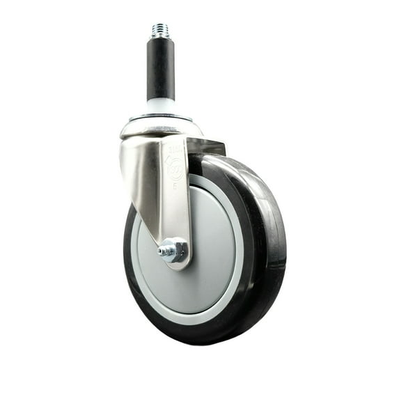 5 Inch 316SS Black Polyurethane Wheel Swivel 3/4 Inch Expanding Stem Caster