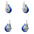 thumbnail image 1 of 5 Inch 316SS Blue Polyurethane Swivel 12mm Threaded Stem Caster Set 2 Brake, 1 of 2
