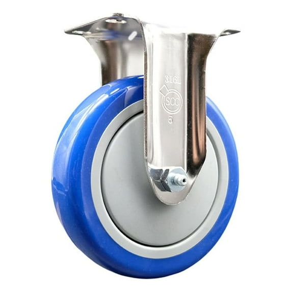 5 Inch 316SS Blue Polyurethane Wheel Rigid Top Plate Caster Service Caster