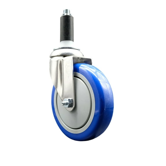 5 Inch 316SS Blue Polyurethane Wheel Swivel 1-1/8 Inch Expanding Stem Caster