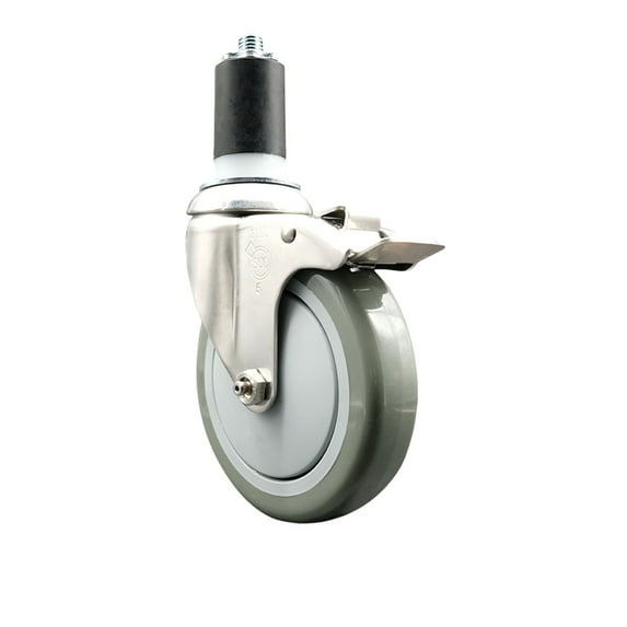 5 Inch 316SS Gray Poly Swivel 1-5/8 Inch Expanding Stem Caster Lock Brake SCC