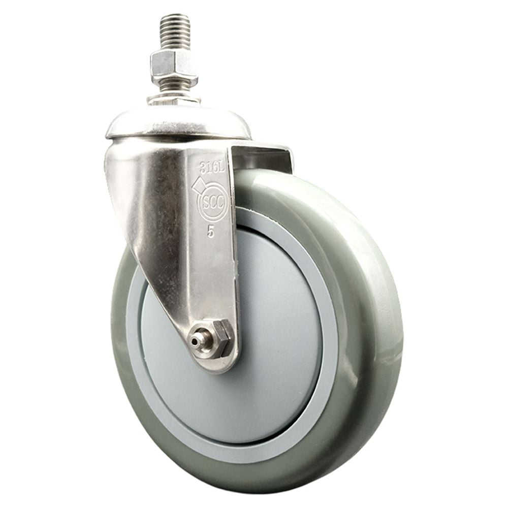 5 Inch 316SS Gray Polyurethane Wheel Swivel 3/8 Inch Threaded Stem ...