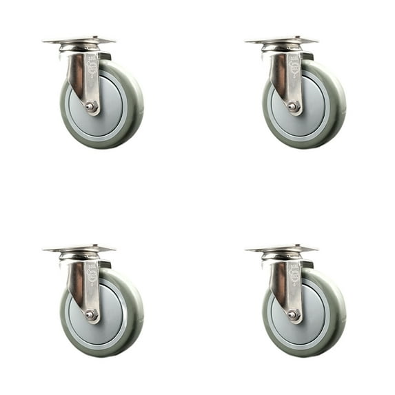 5 Inch 316SS Gray Polyurethane Wheel Swivel Top Plate Caster Set Service Caster