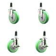 thumbnail image 1 of 5 Inch 316SS Green Poly Swivel 1-1/4 Inch Expanding Stem Caster Set 2 Brake SCC, 1 of 2