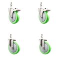 thumbnail image 1 of 5 Inch 316SS Green Polyurethane ½ Inch Threaded Stem Caster Set 2 Lock Brake SCC, 1 of 2