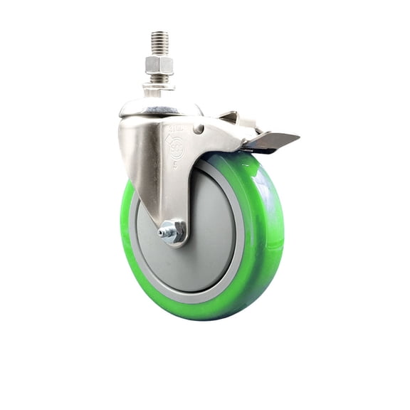 5 Inch 316SS Green Polyurethane Swivel  Inch Stem Caster Total Lock Brake SCC